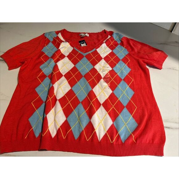 Liz Claiborne Sweaters - Liz Claiborne Womens Argyle Sweater 1X Orange Pullover‎ Knit Vintage NWT